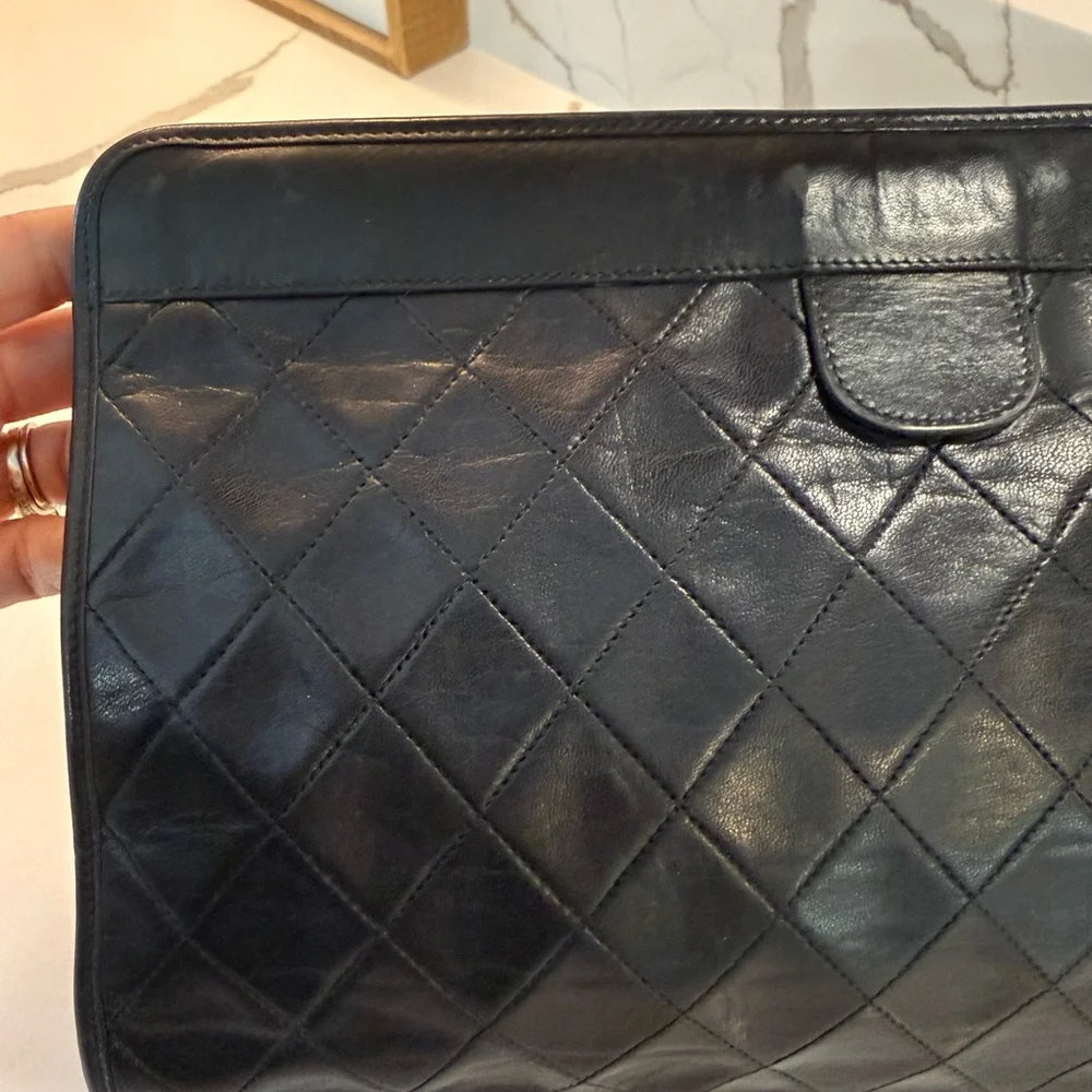 CHANEL Black Vintage Quilted Clutch with Gold 24k Logo - Picture 9 of 16